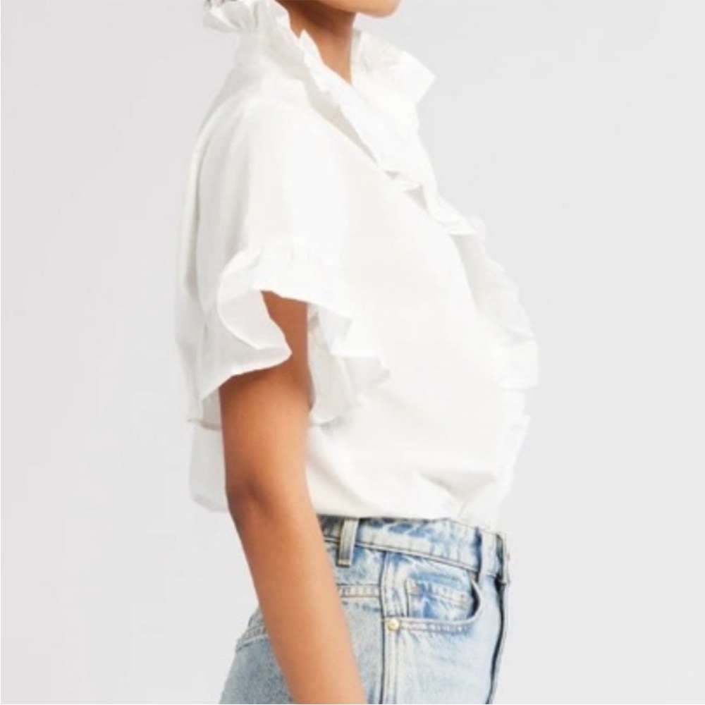 Veronica Beard White Ruffle-Trim Button Front Blouse - Picture 2 of 7